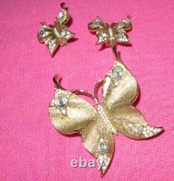 Crown Trifari Alfred Phillipe BIG Butterfly Pin+Earring GT SetBook PieceFREE H