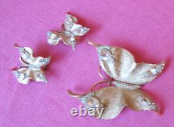 Crown Trifari Alfred Phillipe BIG Butterfly Pin+Earring GT SetBook PieceFREE H