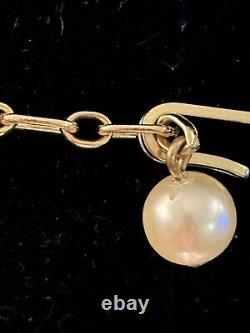 Crown Trifari Birthday Series Ribbon Necklace Choker Faux Pearl Brushed Gold