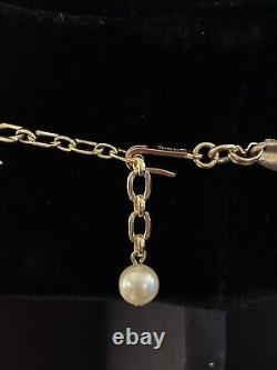 Crown Trifari Birthday Series Ribbon Necklace Choker Faux Pearl Brushed Gold