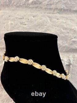 Crown Trifari Birthday Series Ribbon Necklace Choker Faux Pearl Brushed Gold