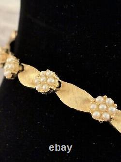 Crown Trifari Birthday Series Ribbon Necklace Choker Faux Pearl Brushed Gold