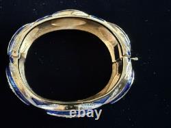Crown Trifari Blue Enamel Rhinestone Clamper Bracelet Alfred Philippe 1960s