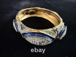 Crown Trifari Blue Enamel Rhinestone Clamper Bracelet Alfred Philippe 1960s