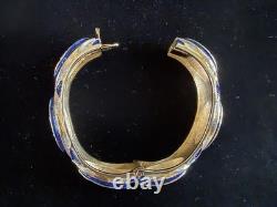 Crown Trifari Blue Enamel Rhinestone Clamper Bracelet Alfred Philippe 1960s