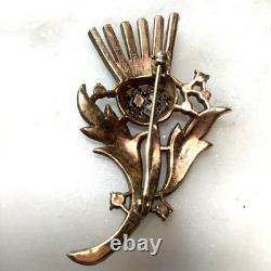 Crown Trifari Brooch Alfred Philippe Thistle Pin Clear Rhinestones Gold Tone