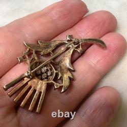 Crown Trifari Brooch Alfred Philippe Thistle Pin Clear Rhinestones Gold Tone