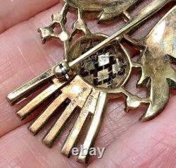 Crown Trifari Brooch Alfred Philippe Thistle Pin Clear Rhinestones Gold Tone