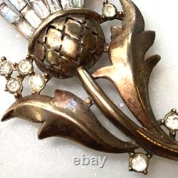 Crown Trifari Brooch Alfred Philippe Thistle Pin Clear Rhinestones Gold Tone