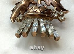 Crown Trifari Brooch Alfred Philippe Thistle Pin Clear Rhinestones Gold Tone