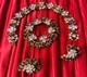 Crown Trifari Brooch-Bracelet- Earrings Gold Tone Amethyst & Rhinestones Set