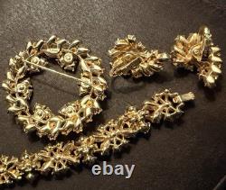 Crown Trifari Brooch-Bracelet- Earrings Gold Tone Amethyst & Rhinestones Set Crown Trifari Brooch-Bracelet- Earrings Gold Tone Amethyst & Rhinestones Set