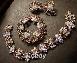 Crown Trifari Brooch-Bracelet- Earrings Gold Tone Amethyst & Rhinestones Set Crown Trifari Brooch-Bracelet- Earrings Gold Tone Amethyst & Rhinestones Set