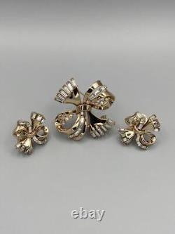 Crown Trifari Brooch Earrings Set Rhinestone Vintage PAT PEND Alfred Philippe