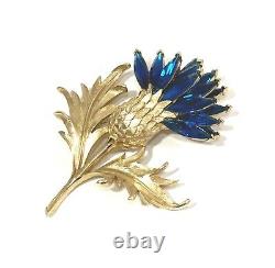 Crown Trifari Brooch Teal Rhinestones Scottish Thistle Pin Alfred Philippe RARE