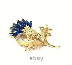 Crown Trifari Brooch Teal Rhinestones Scottish Thistle Pin Alfred Philippe RARE