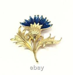 Crown Trifari Brooch Teal Rhinestones Scottish Thistle Pin Alfred Philippe RARE