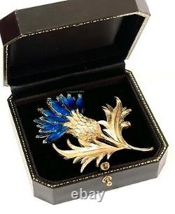 Crown Trifari Brooch Teal Rhinestones Scottish Thistle Pin Alfred Philippe RARE