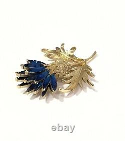 Crown Trifari Brooch Teal Rhinestones Scottish Thistle Pin Alfred Philippe RARE