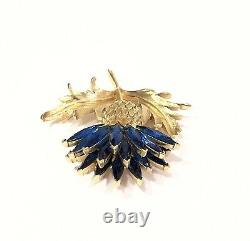 Crown Trifari Brooch Teal Rhinestones Scottish Thistle Pin Alfred Philippe RARE