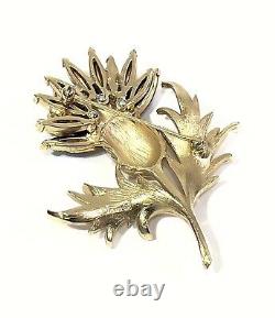 Crown Trifari Brooch Teal Rhinestones Scottish Thistle Pin Alfred Philippe RARE