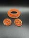 Crown Trifari Coral Bead Brooch & Earrings Set Vintage 1960s Gold Tone Sign