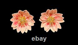 Crown Trifari Earrings Alfred Philippe Pink Flower Yellow Gold Plated Vintage