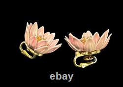 Crown Trifari Earrings Alfred Philippe Pink Flower Yellow Gold Plated Vintage