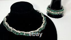 Crown Trifari Emerald Rhinestone Necklace & Bracelet Set Alfred Philippe READ