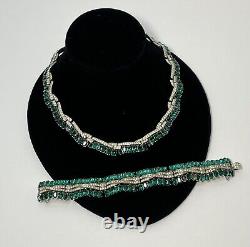 Crown Trifari Emerald Rhinestone Necklace & Bracelet Set Alfred Philippe READ