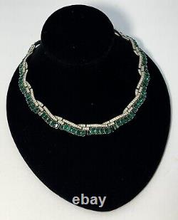 Crown Trifari Emerald Rhinestone Necklace & Bracelet Set Alfred Philippe READ