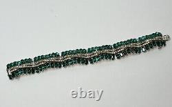 Crown Trifari Emerald Rhinestone Necklace & Bracelet Set Alfred Philippe READ