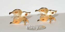 Crown Trifari Figural Butterfly Clip On Earrings Gold Tone Clear Rhinestones