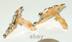 Crown Trifari Figural Butterfly Clip On Earrings Gold Tone Clear Rhinestones