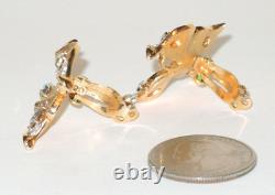 Crown Trifari Figural Butterfly Clip On Earrings Gold Tone Clear Rhinestones