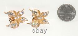 Crown Trifari Figural Butterfly Clip On Earrings Gold Tone Clear Rhinestones