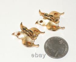 Crown Trifari Figural Butterfly Clip On Earrings Gold Tone Clear Rhinestones