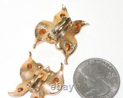 Crown Trifari Figural Butterfly Clip On Earrings Gold Tone Clear Rhinestones