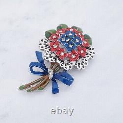 Crown Trifari Flower Bouquet Brooch Pin Clip Alfred Philippe Rhinestone Enamel