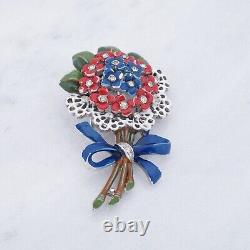 Crown Trifari Flower Bouquet Brooch Pin Clip Alfred Philippe Rhinestone Enamel