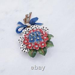 Crown Trifari Flower Bouquet Brooch Pin Clip Alfred Philippe Rhinestone Enamel