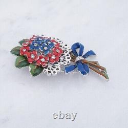 Crown Trifari Flower Bouquet Brooch Pin Clip Alfred Philippe Rhinestone Enamel