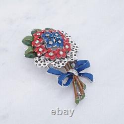 Crown Trifari Flower Bouquet Brooch Pin Clip Alfred Philippe Rhinestone Enamel