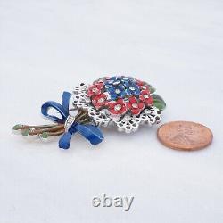 Crown Trifari Flower Bouquet Brooch Pin Clip Alfred Philippe Rhinestone Enamel