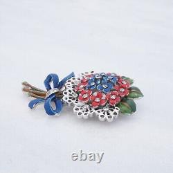 Crown Trifari Flower Bouquet Brooch Pin Clip Alfred Philippe Rhinestone Enamel