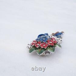 Crown Trifari Flower Bouquet Brooch Pin Clip Alfred Philippe Rhinestone Enamel