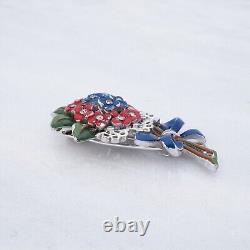 Crown Trifari Flower Bouquet Brooch Pin Clip Alfred Philippe Rhinestone Enamel