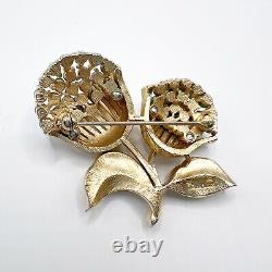 Crown Trifari Flower Brooch Pin Faux Turquoise Brushed Gold Tone Alfred Philippe