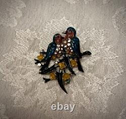 Crown Trifari Fur Clip Pat. 1942 Alfred Philippe Love Birds On A Branch