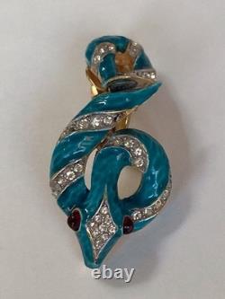 Crown Trifari Garden Of Eden Rhinestone Enamel Snake /Serpent Clip-On Earrings